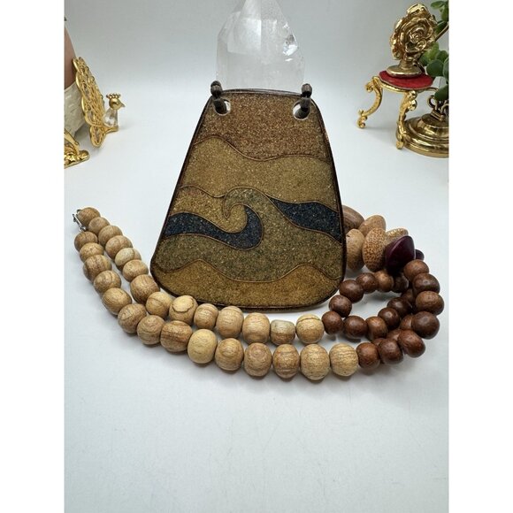 Oversized Ethnic Gypsy BOHEMIAN Tribal Wood Bead Necklace Collar Earth Tone - Picture 6 of 8